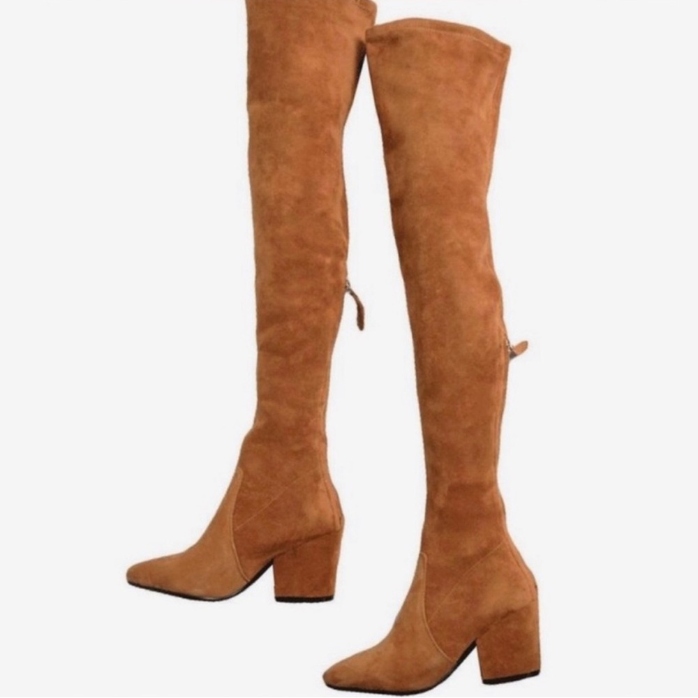 Goodnight Macaroon 'Marlo’' Tan Over The Knee Suede Leather Boots size 39/8.5
